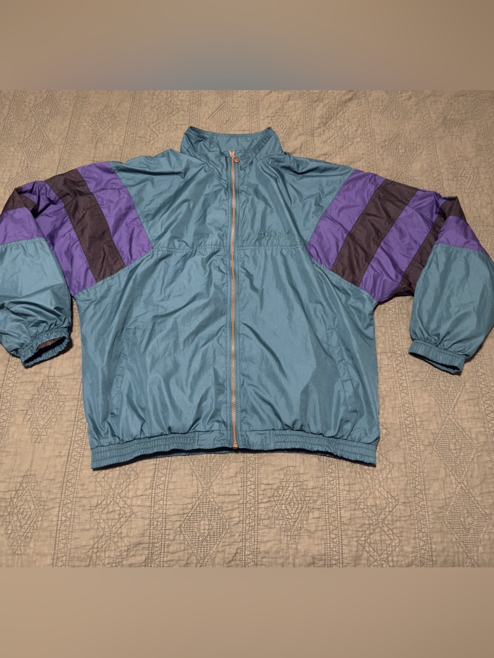 Vintage 90s Adidas Men’s XL Teal Purple Black Colorblock Windbreaker